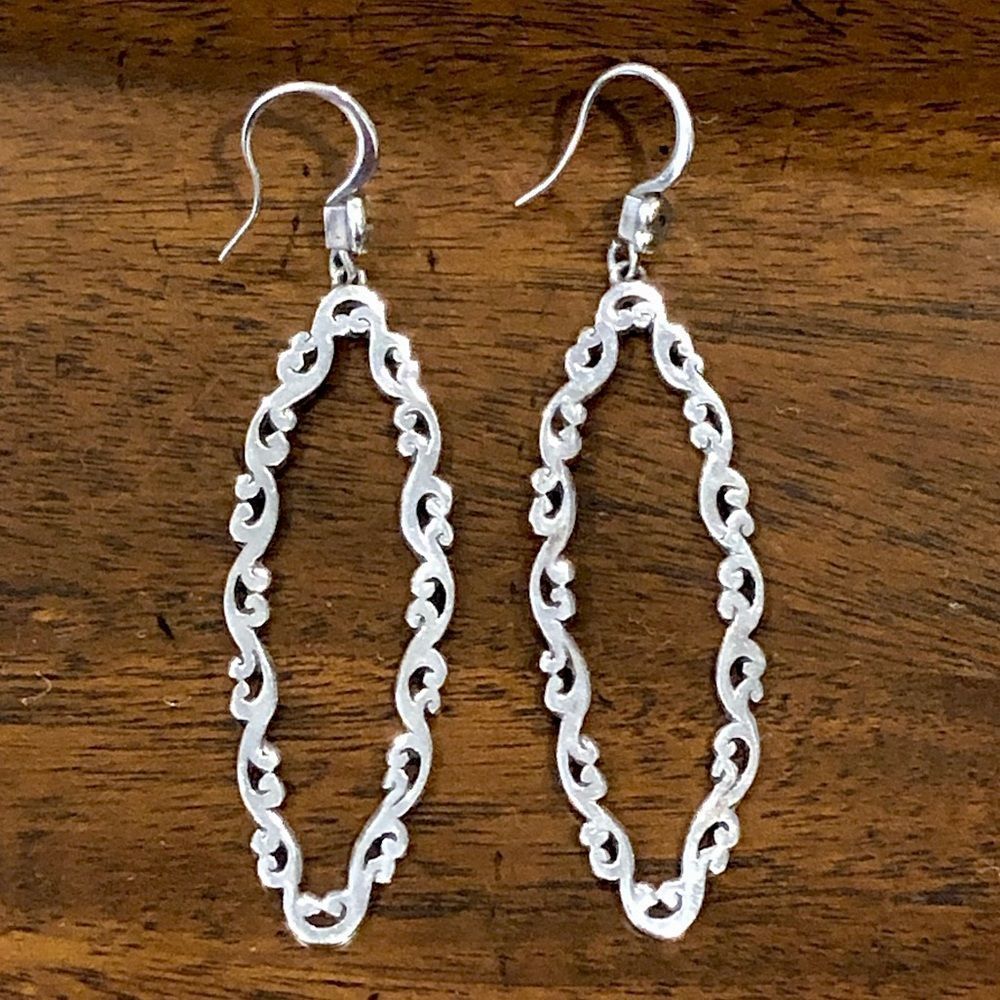 SOLD   LOIS HILL Sterling Silver Long Oval Cut Out Drop Dangle Earrings - Picture 6 of 15